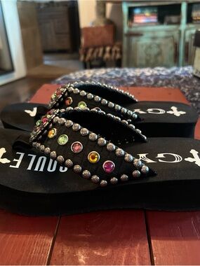 Gypsy Soule Black Rhinestone Flip Flops